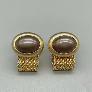 Vintage Foster Men's Gold Tone Mesh Wrap Brown Cabochon Cufflinks MCM
